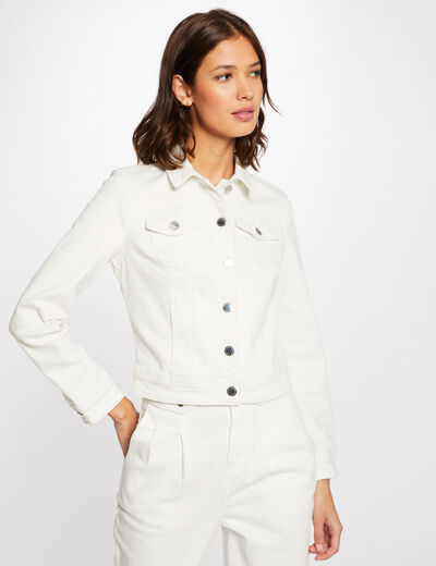 Chaqueta vaquera recta abotonada marfil mujer