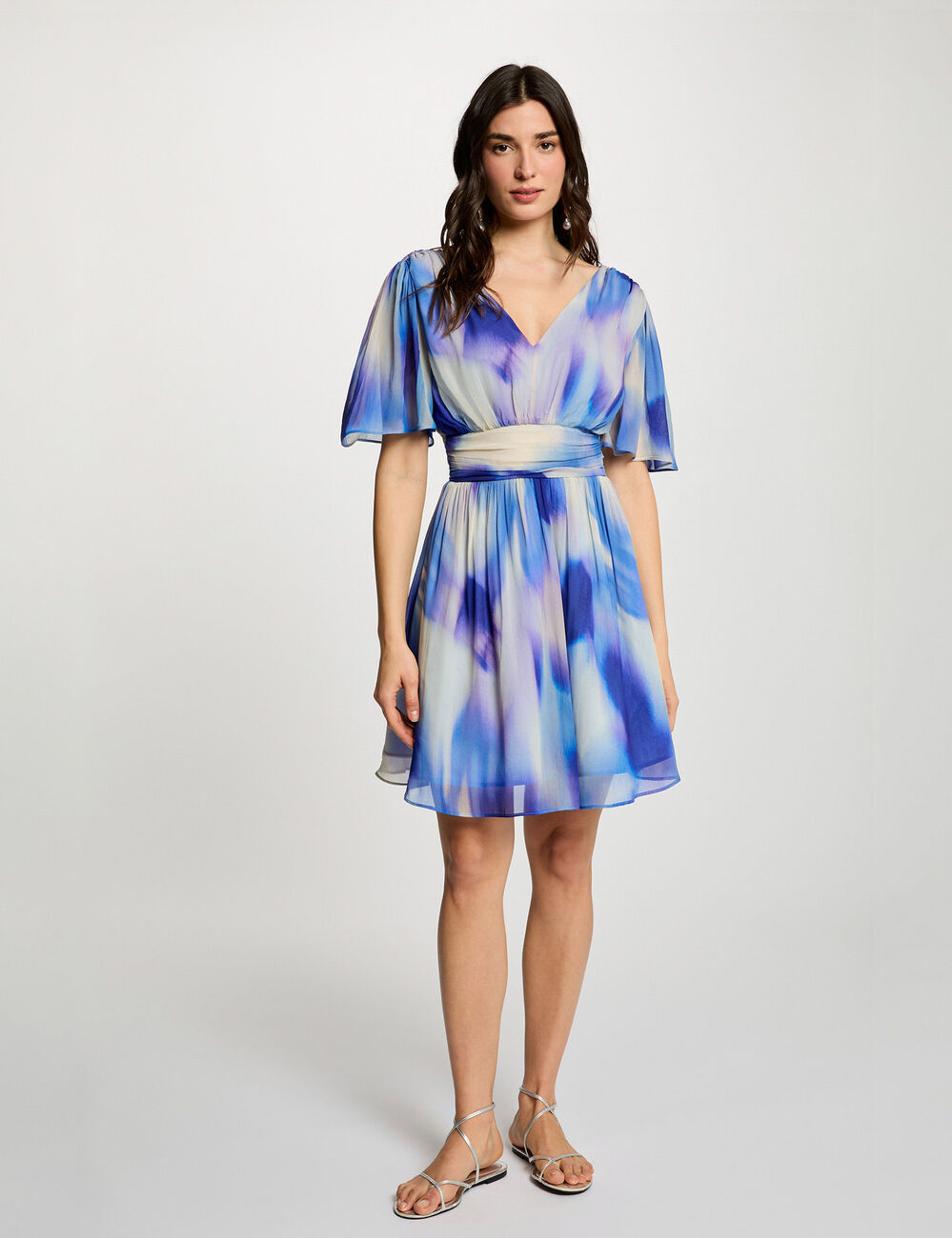 Vestido corto con cuello en V multicolor mujer