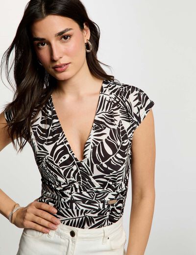 Camiseta ajustada con escote multicolor mujer