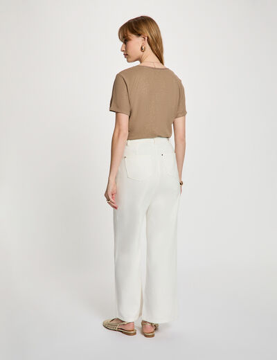 Camiseta con cuello en v con perlas topo mujer