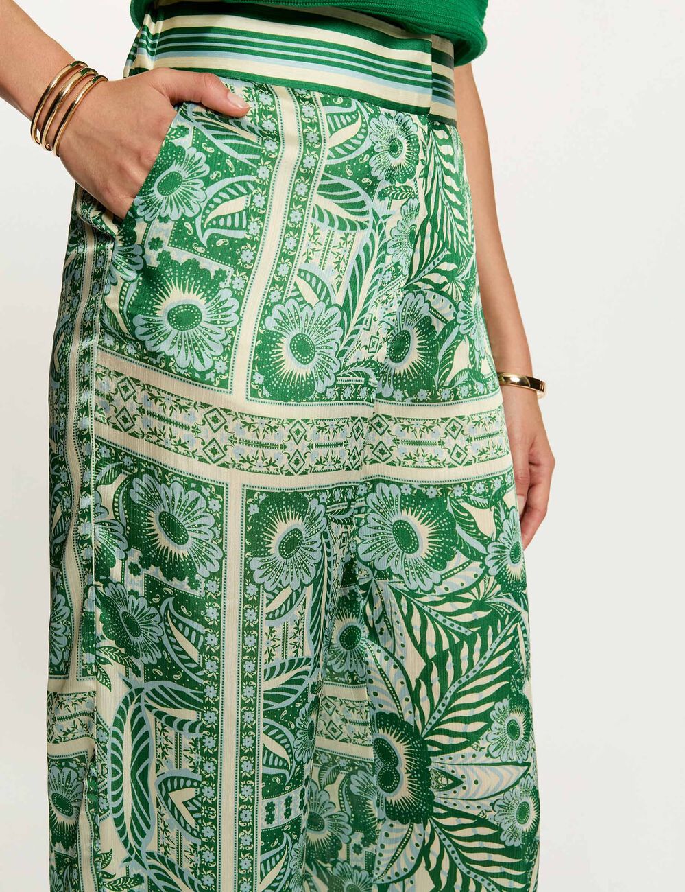 Pantal&oacute;n ancho de tiro alto multicolor mujer