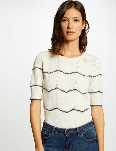 Jersey con manga corta con rayas marfil mujer