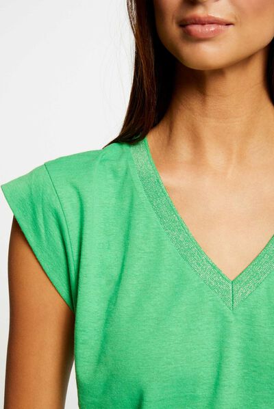 Camiseta manga corta con escote en V verde mujer