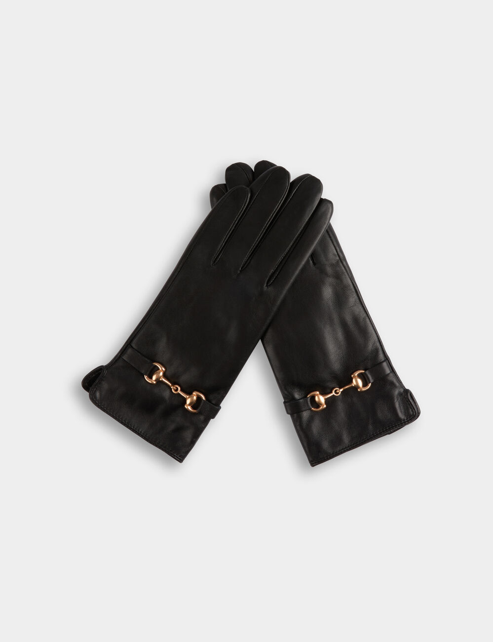 Guantes de imitaci&oacute;n cuero negro mujer