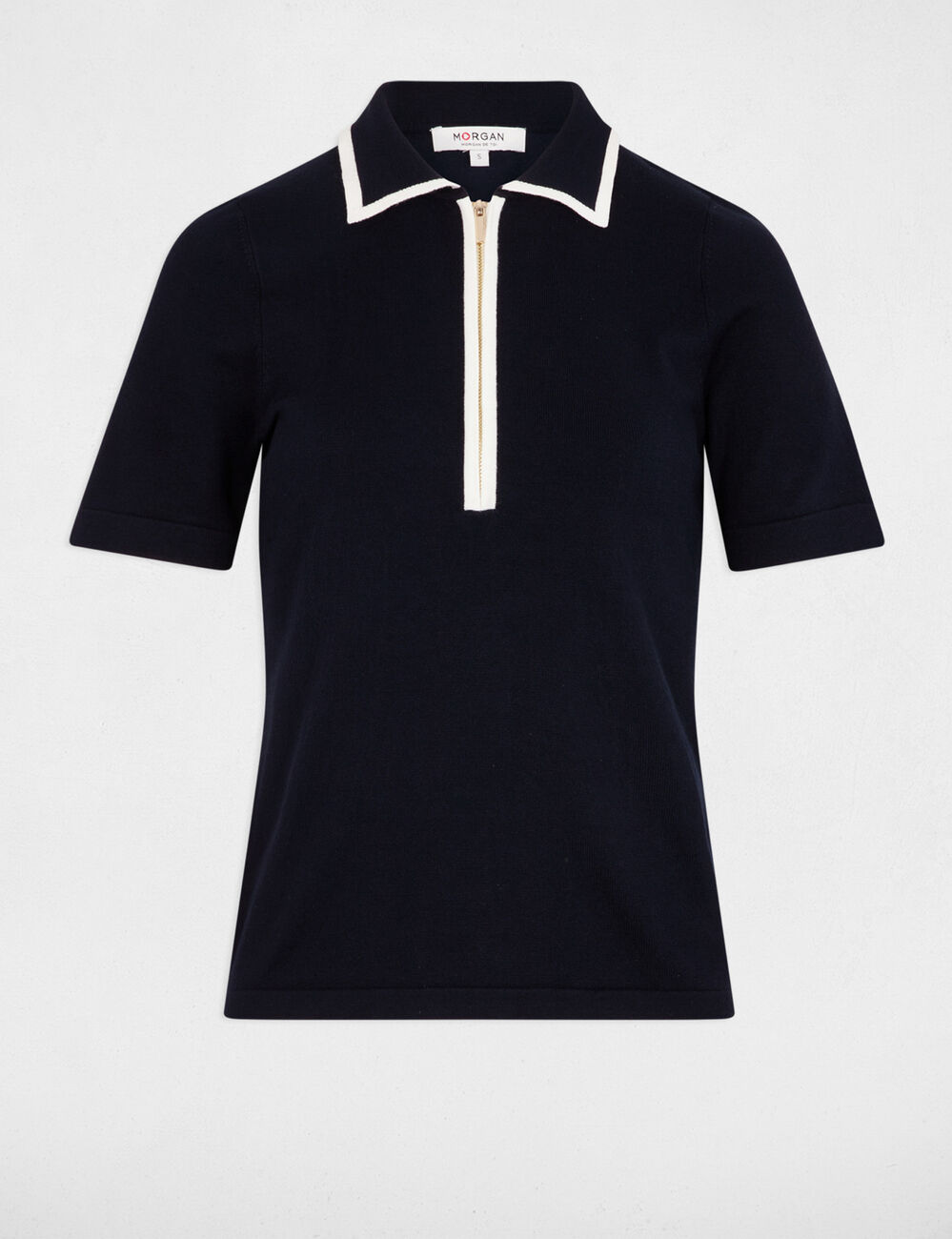 Jersey cuello tipo polo azul marino mujer