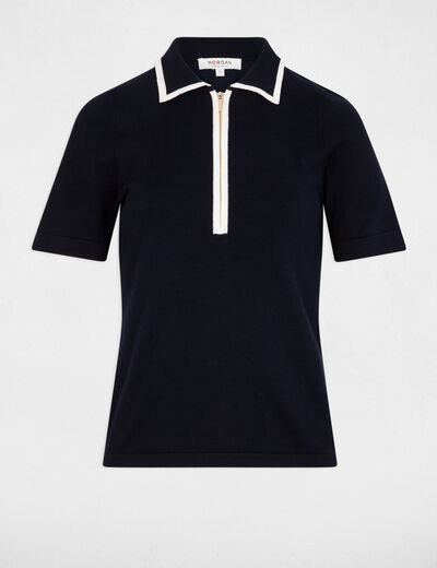 Jersey cuello tipo polo azul marino mujer