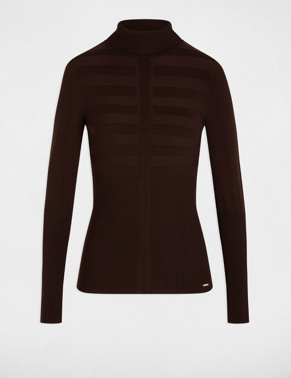 Jersey de cuello alto ajustado marr&oacute;n oscuro mujer