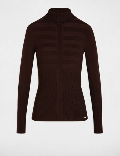 Jersey de cuello alto ajustado marr&oacute;n oscuro mujer