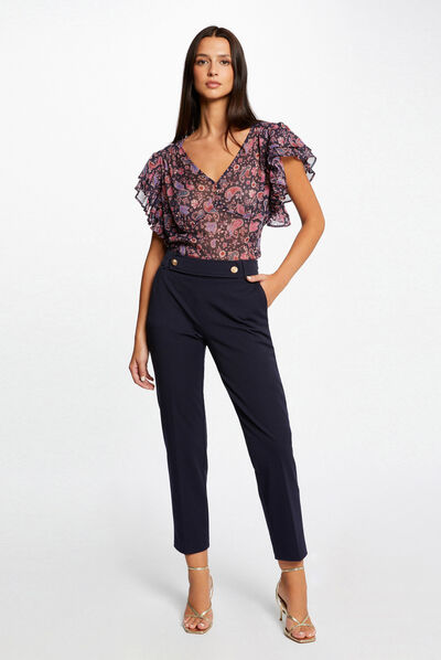 Pantalón de traje ajustado estilo corto marino mujer