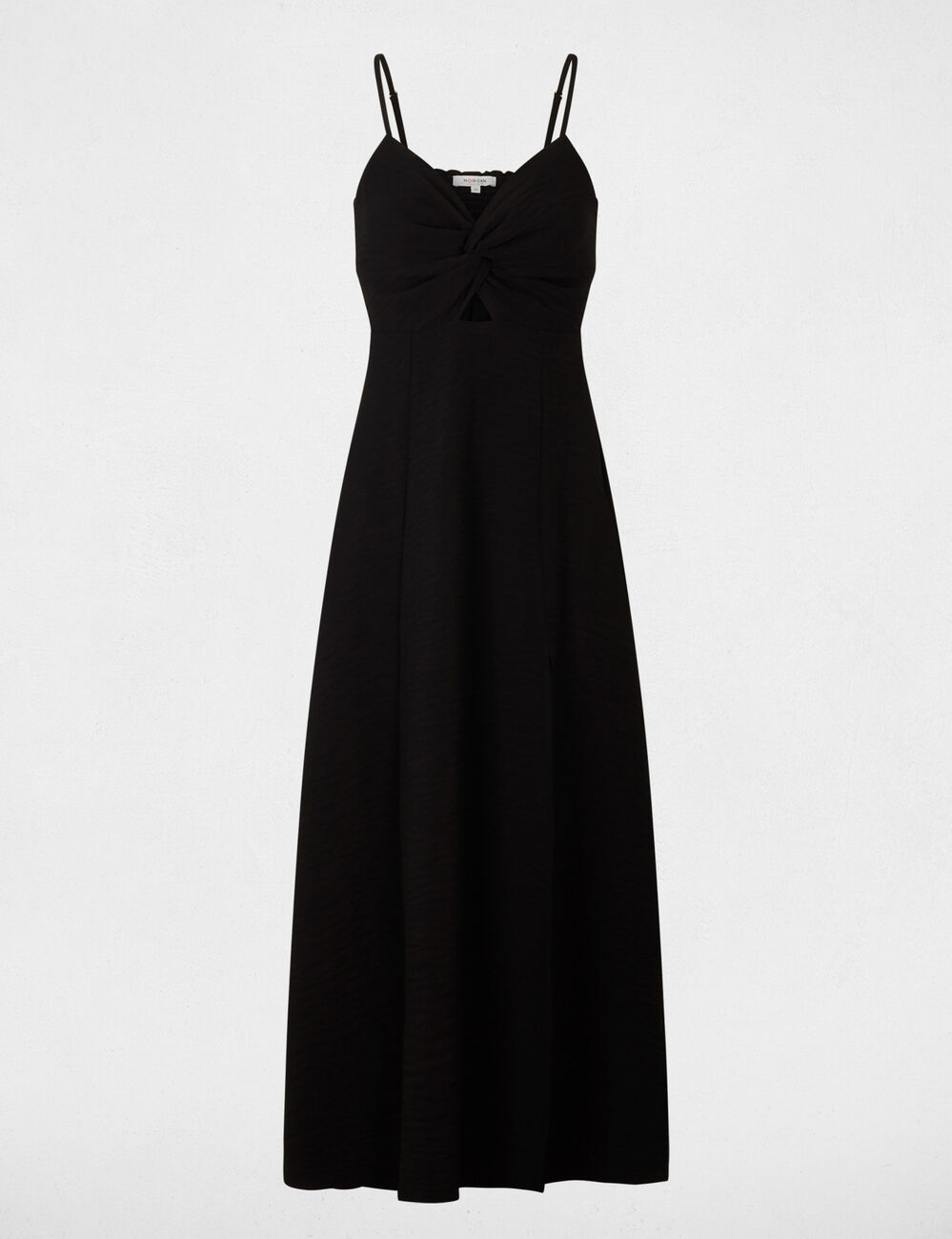 Vestido largo con cuello en V negro mujer