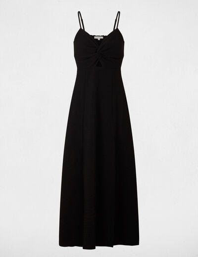 Vestido largo con cuello en V negro mujer