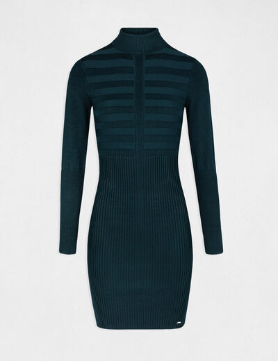 Vestido ajustado con cuello de tortuga verde medio mujer