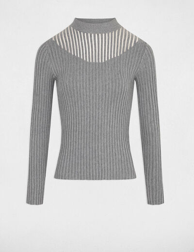 Jersey manga larga con cuello alto gris moyen mujer
