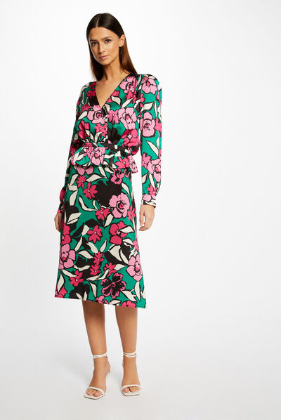Falda evasé estampado floral multicolor mujer