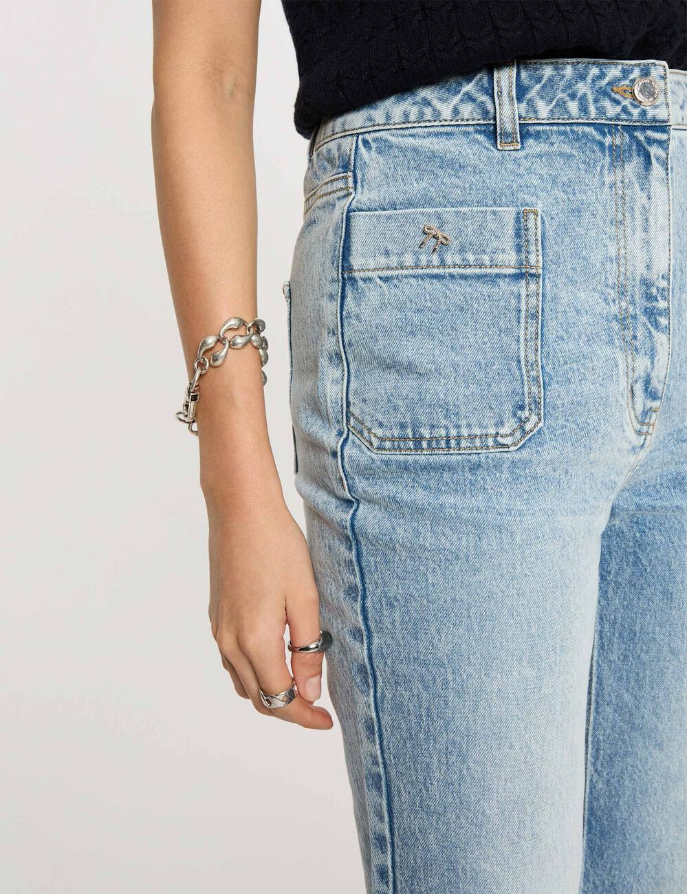 Vaqueros anchos de tiro alto denim doble stone mujer