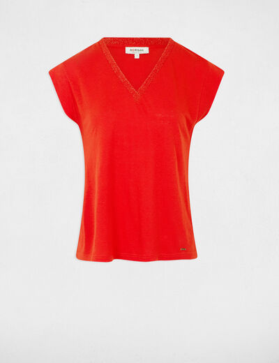 Camiseta manga corta con escote en V orange mujer