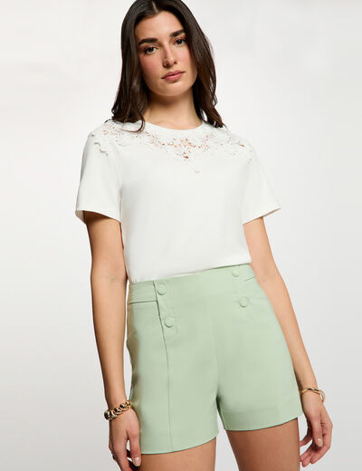 Short recto con pinzas verde pastel mujer