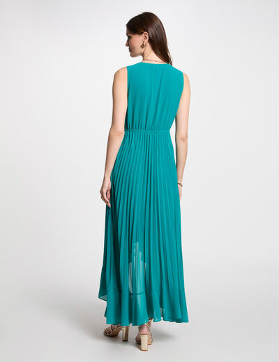 Vestido largo holgado plisado azul turquesa mujer