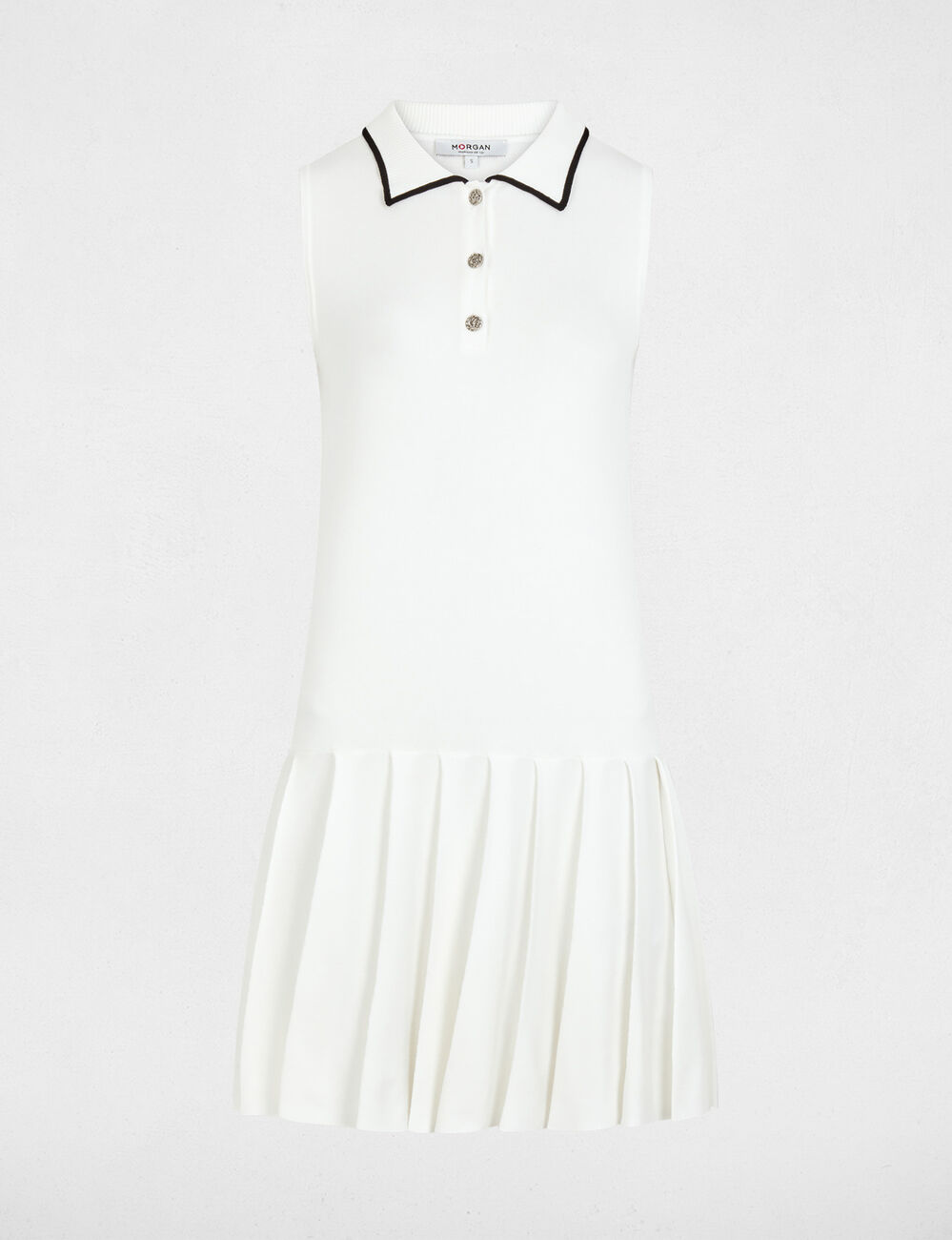 Vestido de punto con cuello vuelto blanco mujer
