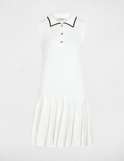 Vestido de punto con cuello vuelto blanco mujer