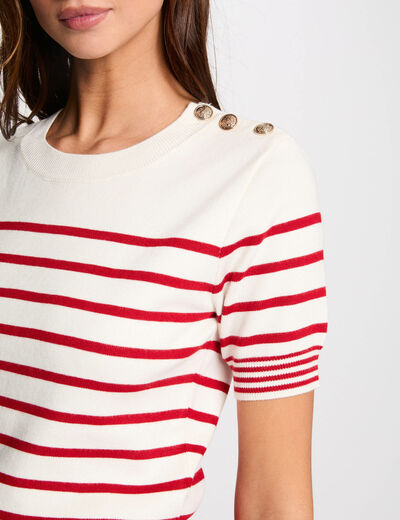 Jersey manga corta y rayas marfil mujer