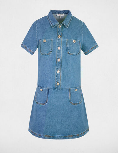 Vestido corto recto denim doble stone mujer