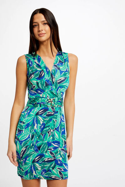 Vestido ajustado estampado vegetal verde mujer