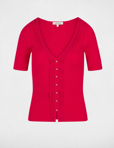 Jersey escote en V manga corta frambuesa mujer