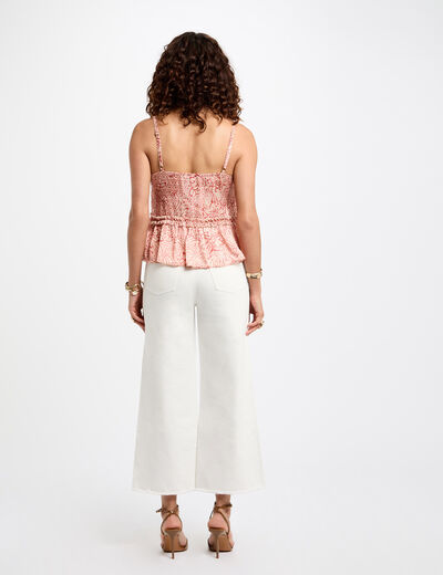 Vaquero flare talle alto blanco mujer