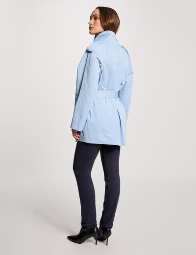 Gabardina corta holgada azul cielo mujer