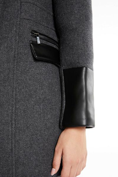 Abrigo recto con cremallera y capucha gris anthracite mujer
