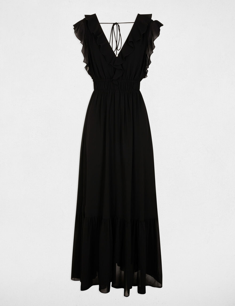 Vestido largo con cuello en v negro mujer