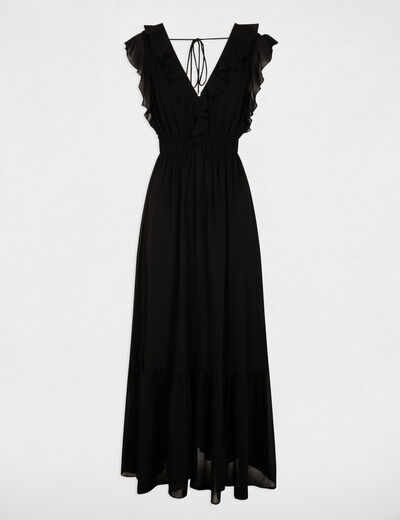 Vestido largo con cuello en v negro mujer
