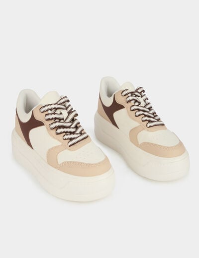 Zapatillas bicolor de piel sint&eacute;tica blanco mujer