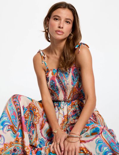 Vestido largo recto estampado multicolor mujer