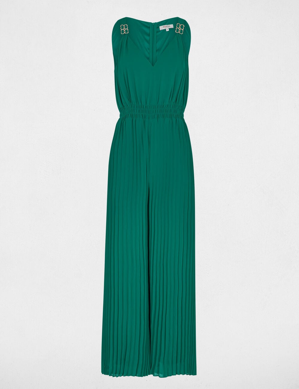 Mono de piernas plisadas verde mujer