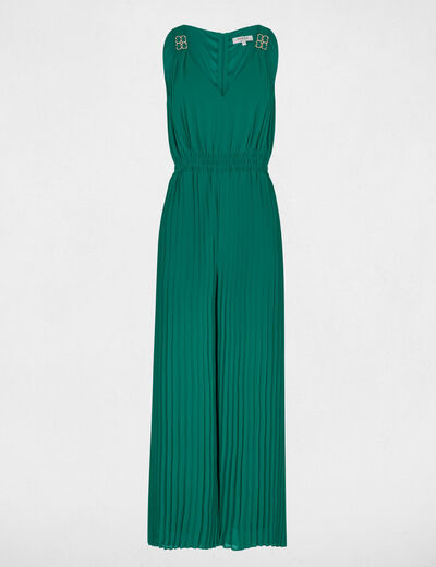 Mono de piernas plisadas verde mujer