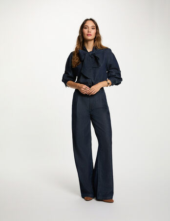 Pantal&oacute;n ancho de tiro alto denim crudo mujer