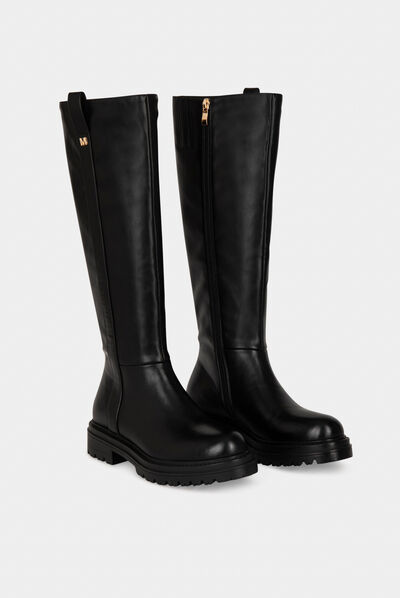 Botas planos con suela gruesa negro mujer