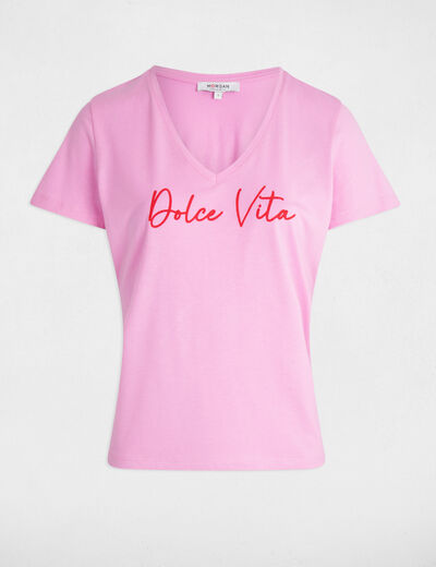 Camiseta con mensaje rosa mujer