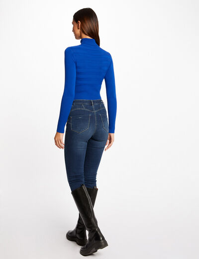 Jersey de cuello alto ajustado azul mujer