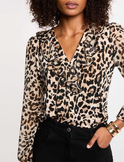 Camiseta de gasa con cuello en v multicolor mujer