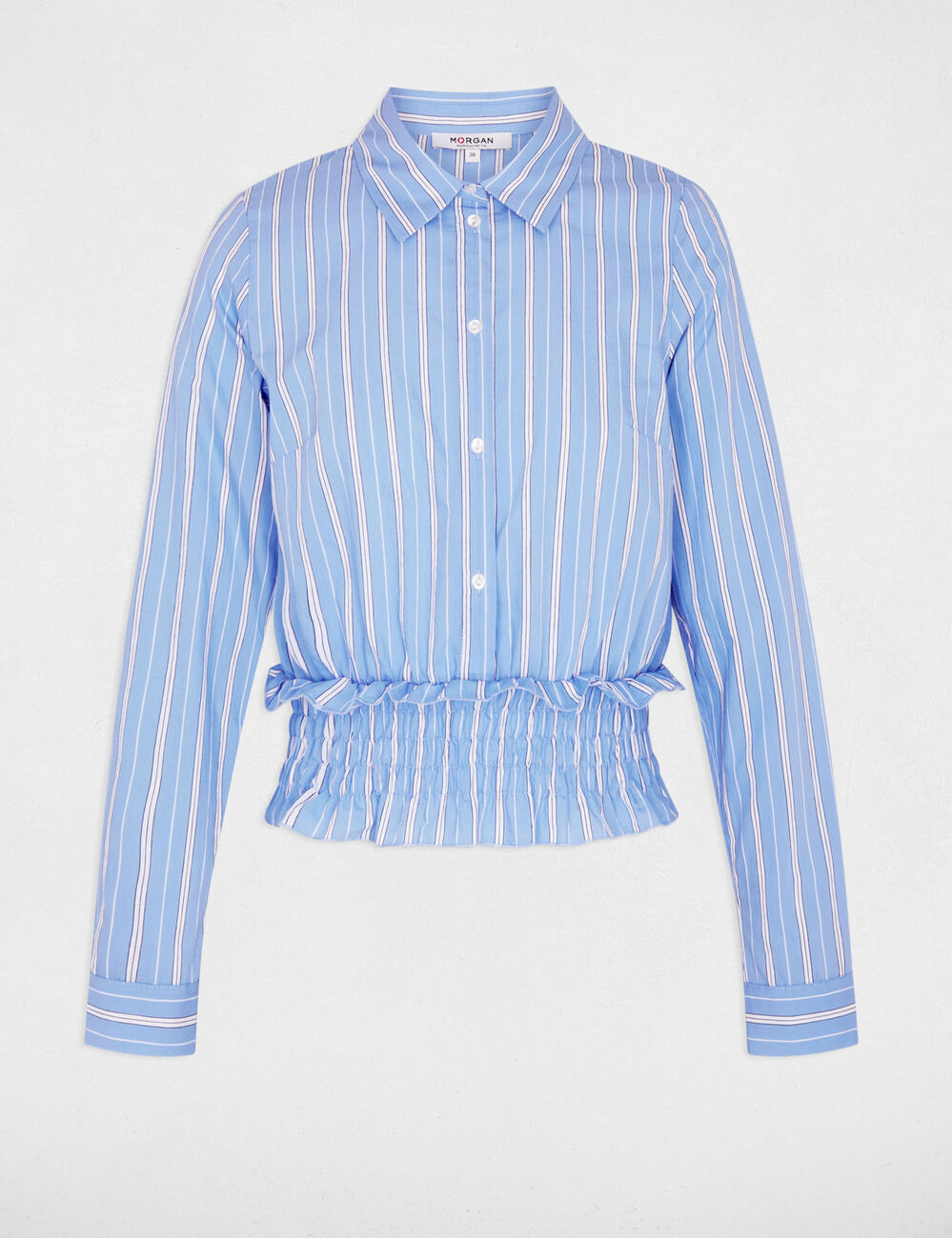 Camisa cropped de rayas azul cielo mujer