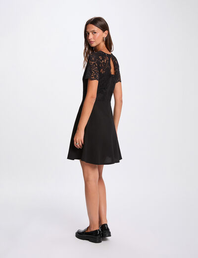 Vestido entallado de encaje negro mujer