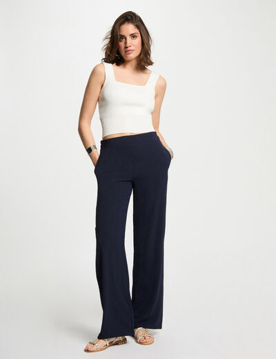 Pantalón pernera ancha holgado azul marino mujer