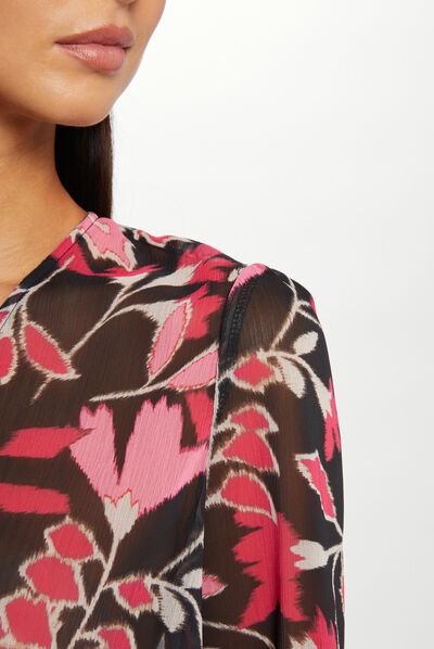 Vestido recto drapeado estampado vegetal multico mujer