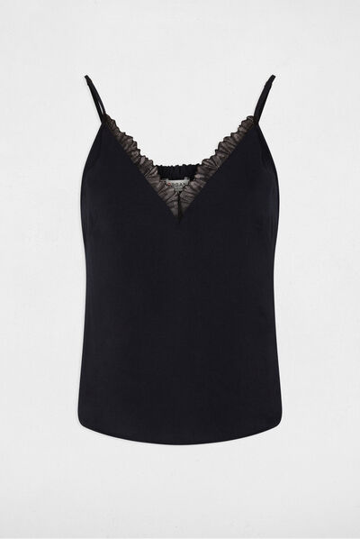 Blusa con tirantes finos y encaje marino mujer