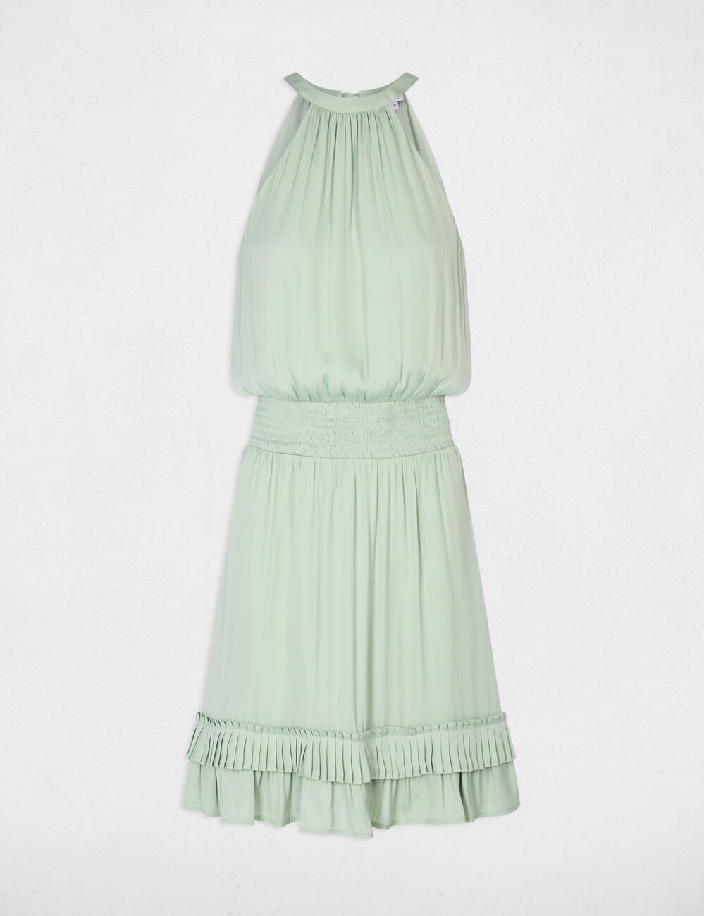 Vestido corto con cuello alto verde pastel mujer