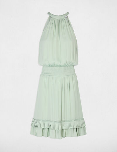 Vestido corto con cuello alto verde pastel mujer