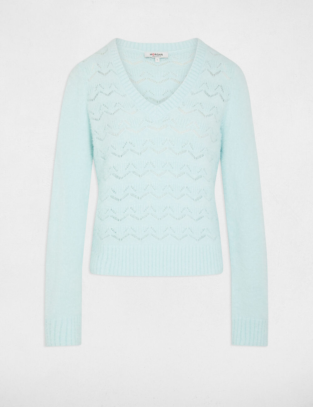 Jersey cuello en V azul cielo mujer